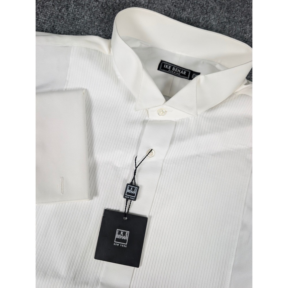 Ike Behar Tuxedo Dress Shirt Men 17.5-35 White Athens Wing Collar Pleated NWT